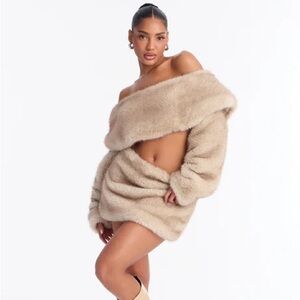 Cozy Faux Fur Fleece Off-Shoulder Set